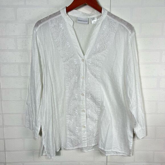 Alfred Dunner Womens Embroidered Blouse size 16 Cotton White - Picture 1 of 10